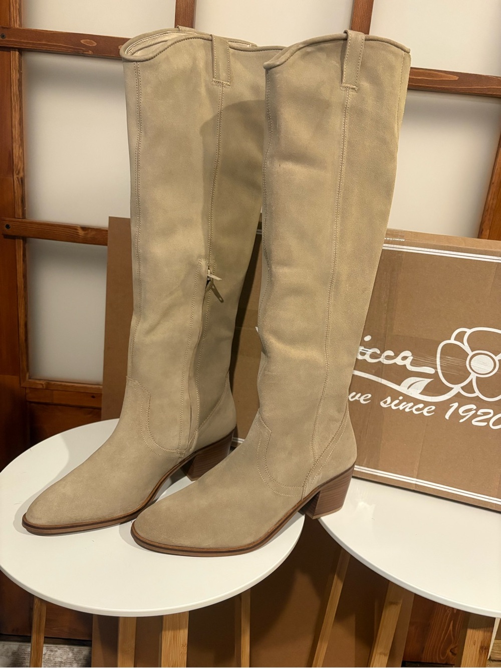 Sbicca Beige Suede Over-the-Knee Block Heel Boots